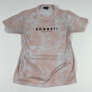 Sonneti London Shirt Mens Large Pink Tie Dye Logo Graphic Short Sleeve Polyester